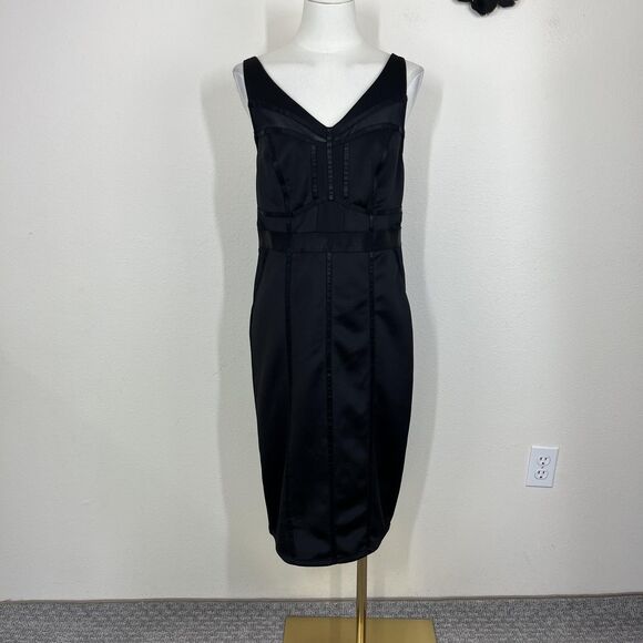 torrid Dresses & Skirts - Torrid Dress Womens 00 10/12 Black Satin Bodycon V Neck LBD Party Cocktail